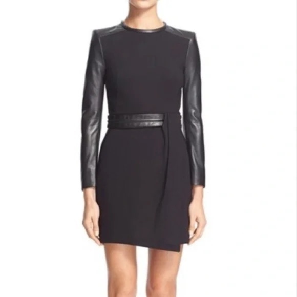 The Kooples Hopla Black Leather Trimmed Dress size 38 size medium size 4 or 6 - Picture 1 of 8